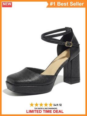 Lyngixko Women's High Block Heel Closed Toe Pump with Ankle Strap